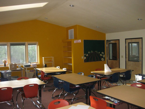 View of bright new interior classroom/learning space